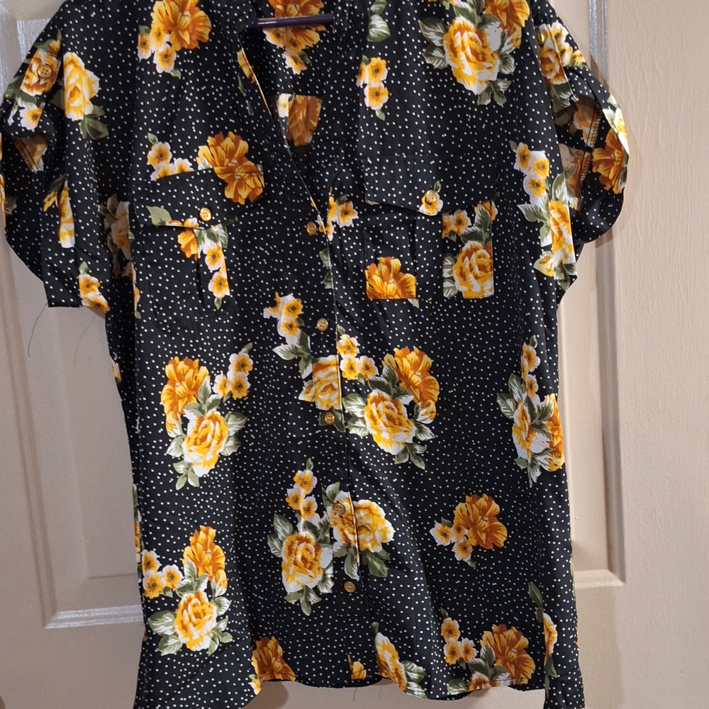 Floral Black Button-Up Shirt